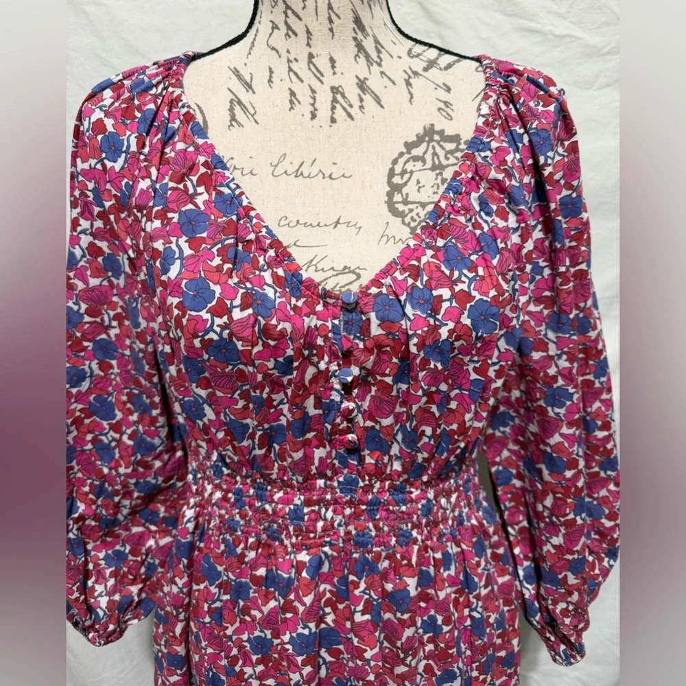 J CREW V-Neck Midi Dress in Berry Floral Size M - Picture 3 of 5